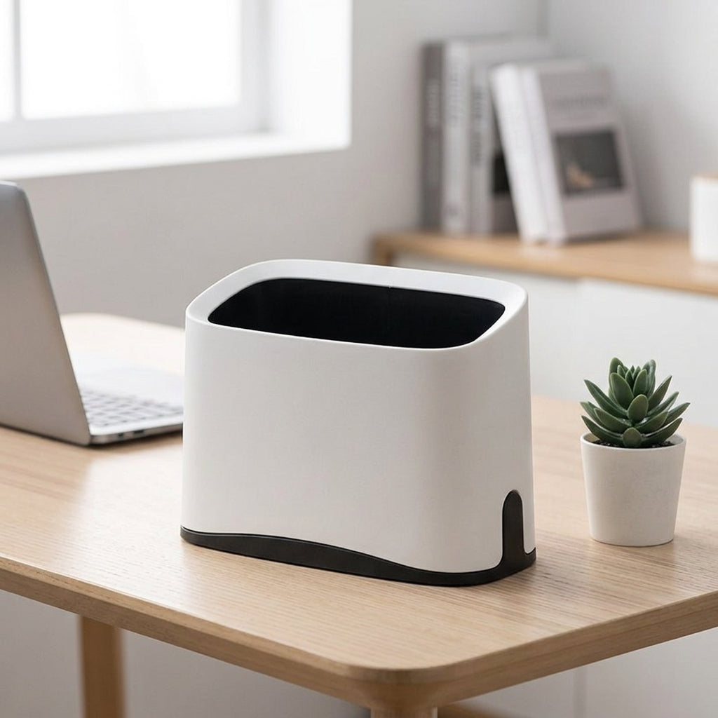 Small Waste Bin, 1.5L Rectangular Desk Bin, Open Top Waste Paper Basket for Students & Home Office, Synthetic Polymer