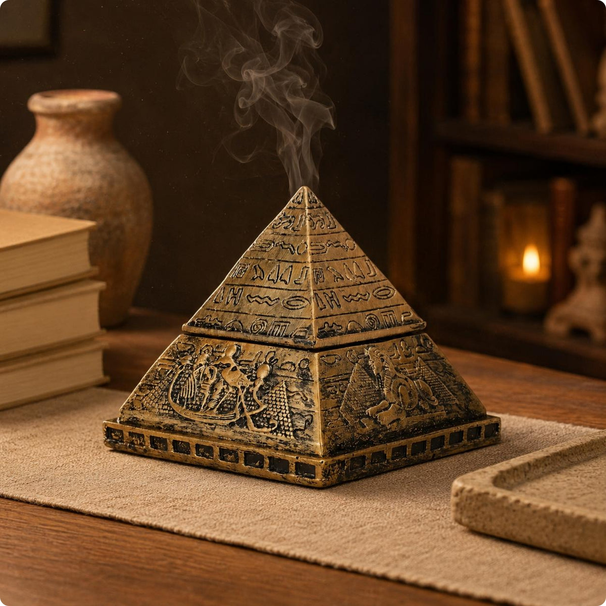 Resin Pyramid Ornament Embossed Relief Hieroglyph Pyramid Decoration