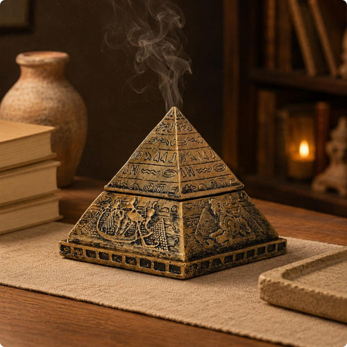 Resin Pyramid Ornament Embossed Relief Hieroglyph Pyramid Decoration