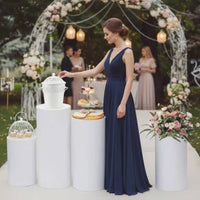 Dessert Table Pillar Cover Stretch Material Cylinder Pedestal Cover Round Plinth Slipcover Snug Fit Easy to Install for Weddings
