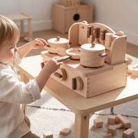 Wooden Pretend Kitchen Set Child-Centered-Influenced Wooden Role Play Cooktop Pretend Play Kitchen Cooktop for Young Children, Daycare