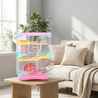Hamster Cage Multi-Level Villa with Handle, 2-Tier Dwelling with Tunnel Toy, Secure Enclosure Suitable for Syrian and Dwarf Hamsters, Gerbils