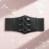 Triple-Loop Waist Belt Decorative Metal Rings Wide Corset Belt Fashion Style Waist  Trimmer