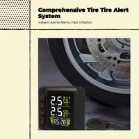 Tire Pressure Gauge, cordless Motorcycle TPMS, immediate alert, LCD Display, Waterproof, Two-Wheeler
