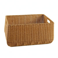 Rectangular Storage Basket Faux Rattan Braided Basket Side Handles Home Organization