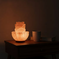 Warm Lotus Mineral Lamp Carved Mineral Lamp with Wooden Base Ambient Night Light Natural for Bedside, Bedroom