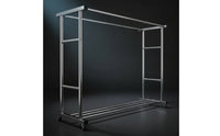 Stainless Steel Clothes Drying Rack with Shelf Rust-Resistant Double Rod Clothes Rack Sturdy Furniture Mobile for Balcony, Outdoor