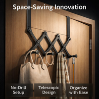 Bedroom Closet Hanging Rack with Retractable Over the Door Coat Design, Extendable Steel Organization for Students and Home