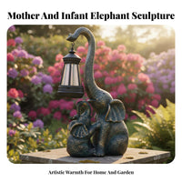 Mother and Calf Animal Outdoor Light Waterproof Solar Elephant Statue Weather Resistant Outdoor Decoration for Gardeners, Patio, Yard, Pathway