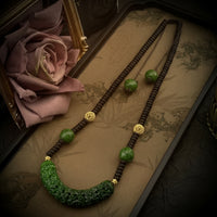 Necklace with Carved Centerpiece Long Statement Necklace Handcrafted-Look Jewelry for Special Occasions