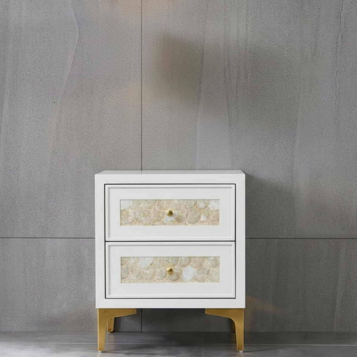 Bedside Table with Drawers Shell-Like Texture 2-Drawer Side Table Luxury design