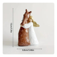 Girl and Horse Figurine Faceted Horse Figurine Giftable for Shelf, Bedside Table