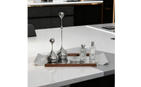 Stainless Steel Tray with Wood Strips Reflective Mirrored Display Tray Decorative for Tabletop