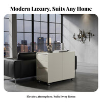 1 Piece Rolling End Table Mobile Bedside Table Solid Wood Cabinet Rock Slab Top with Smart Storage Suitable for Homeowners Seniors Living Room Bedroom