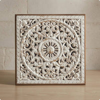 Carved Floral Wall Art Vintage-Style Carved Wood Wall Panel Farmhouse Home Decor