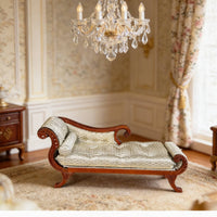 Miniature Long Seat Hand-Sewn Dollhouse Daybed Vintage Style Wooden Doll Couch for Collectors