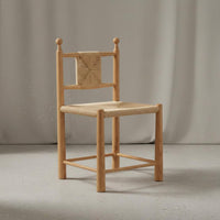 Wabi Sabi Look Woven Back Wooden Chair Handwoven Rattan Back Chair Fully Assembled for Guesthouse, Restaurant