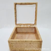 Handwoven Rattan Storage Basket with Lid, Chinese Retro Style, Home Organizer