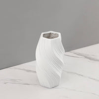 Vase with Twisted Lines White Flower Holder Decorative for Living Room, Office