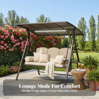 3 Seater Canopy Swing Sturdy Steel Frame 3-Seat Canopy Swing Comfortable Cushions for Families, Homeowners, Backyard, Balcony, Poolside