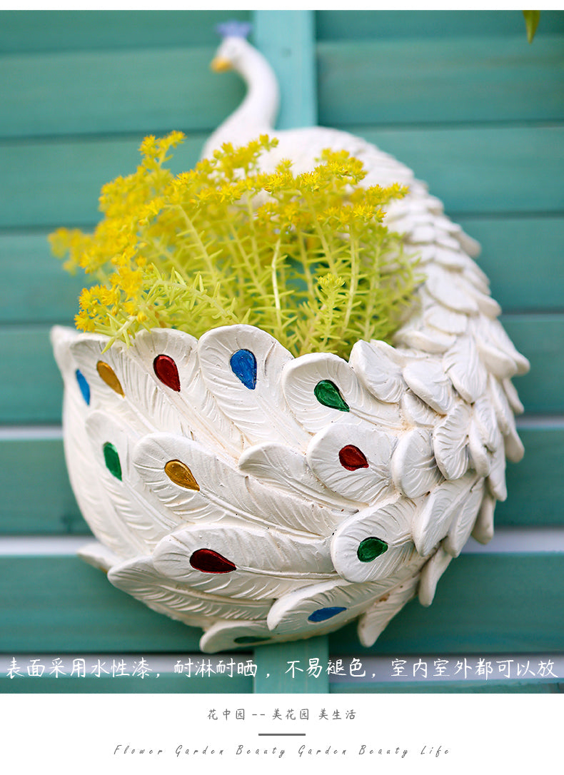 Garden Balcony Wall Hanging Peacock Planter for Outdoor Courtyard Decoration