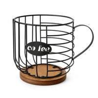Capsule Organizer with Wooden Base Wire Container Freestanding