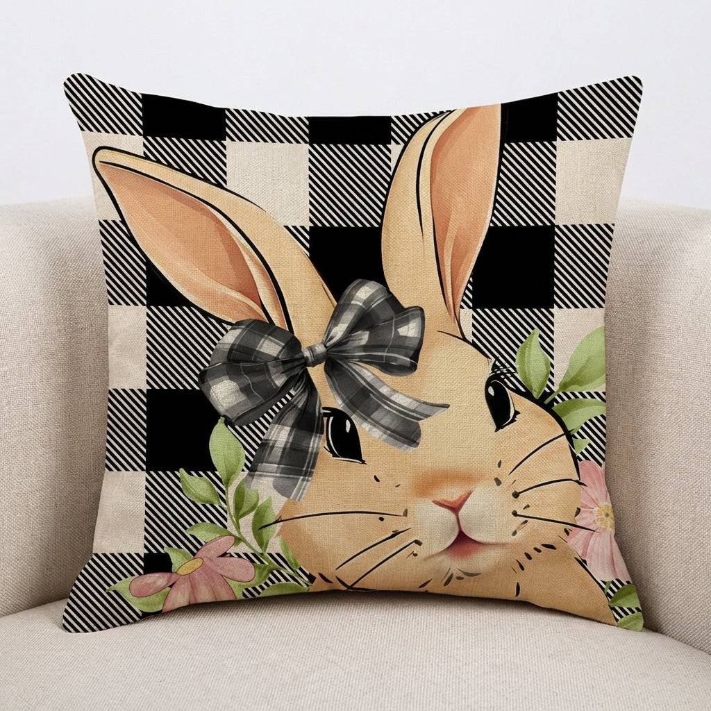 Easter Pillow Cover Decorative Bunny Pillow Case Seasonal Spring Decor Single Sided Easter Cushion Cover for Home, Living Room, Bedroom, Armchair
