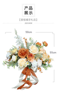 European Romantic Orange Bridal Bouquet for Wedding Photography Artificial Flowers Photo Prop Home Living Room Decor