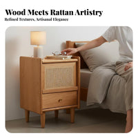 Rattan Door Accent Cabinet Japandi Design Rattan Door End Table Minimalist