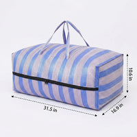 Sapphire and White Striped Laundry Bags, Heavy Duty Bags for Moving, Reusable Woven Polypropylene Storage with Zipper and Fabric Handles, 1 Pack