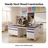 Steel-Lumber Lab Workbench Reactive and Alkali Resistant Scientific Experiment Table Heavy Duty Lab Bench with Sink for School, Research Institute