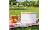 Insulated Container with Cut Board Lid Large Capacity Camping Chiller Table Built-in Cup Holders Insulated Container for Campers, Picnickers