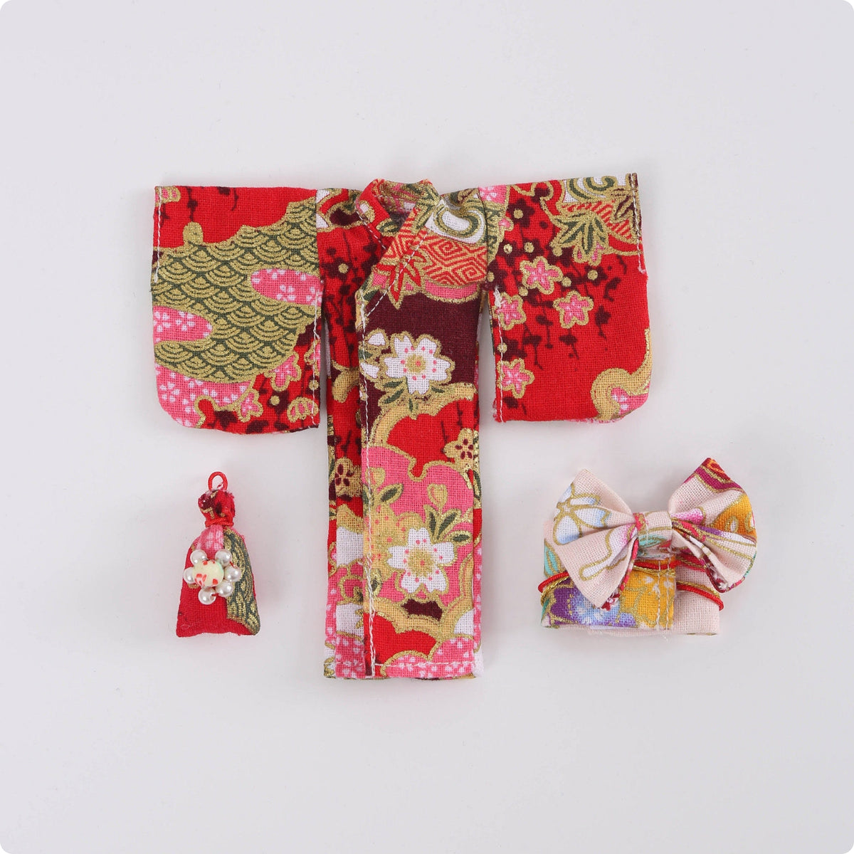 Doll Kimono Outfit Patterned Japanese Doll Kimono Floral Toy Clothing