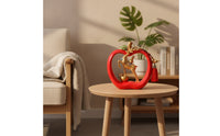 Gold-Toned Deer Figurine in Apple Frame Glossy Deer Ornament Elegant Sculpture with Tassel Sculptural for TV Cabinet, Entryway, Living Room, Bookshelf