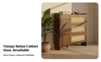Rattan Tip-Pull-down Footwear Storage Unit Retro Design Storage Furniture Unrestricted Standing Large Capacity for Homeowners