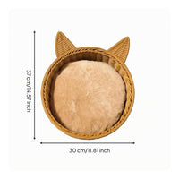 Feline-Ear Pet Basket Cozy Feline Basket Bed with Cushion Year-Round