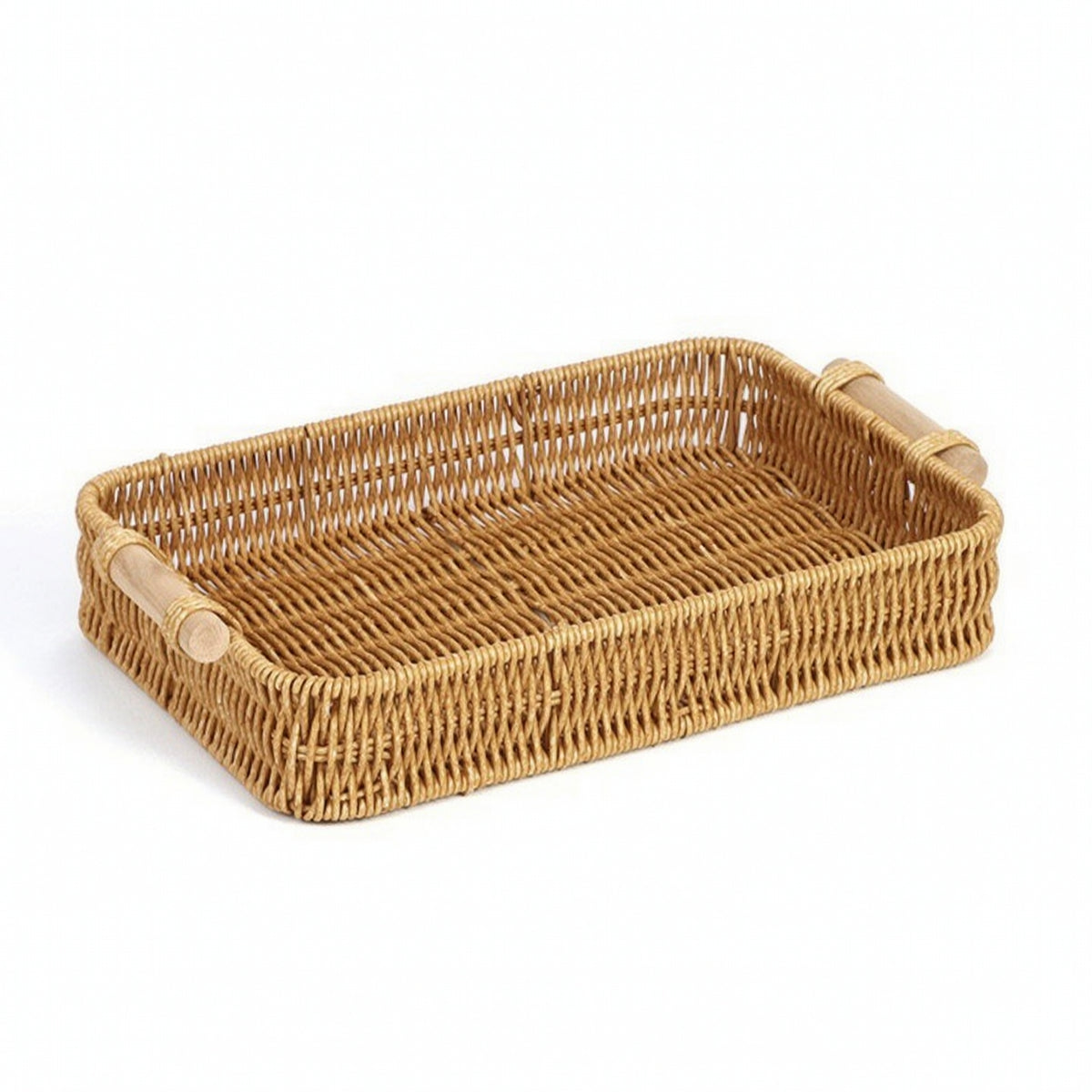 Woven Tray Basket with Handles Rustic Rectangular Serving Tray Long-Lasting