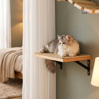 Feline Shelves Climbing Wall Activity Center with Enclosed Shelter, 5-Level Wood Structure, Wall Mounted Clawing Poles for Large Indoor Kittens