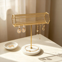 Gold Metal Jewelry Display Stand with Marble Base for Bracelets, Necklaces, Earrings