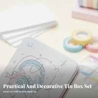 Cartoon Print Tin Case Hinged-Lid Lid Decorative Box Dust-Proof for Students
