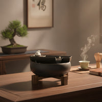 Ceramic Fountain with Wooden Stand Quiet for Tea Table