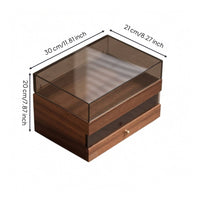 Organizer with Glass Top Compartment Compact Desktop Organizer Drawer Cabinet with Transparent Lid for Collectors, Dresser, Tea Table