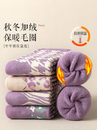 厚袜子女秋冬加绒加厚保暖中筒袜冬季日系女士毛巾睡眠月子长筒袜