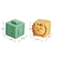 Soft Rubber Embossed Animal and Number Blocks for Early Education, Squeeze and Stack