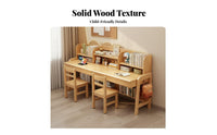 Height Adjustable Kids Desk and Chair Set Solid Wood Kids Study Desk with Chair Sturdy Construction Children's Writing Table with Hutch Ergonomic Design for Students, Teens, Home School