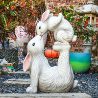 Kissing Rabbits Garden Sculpture Outdoor Bunny Statue Textured for Nursery