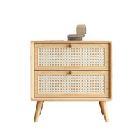 Solid Wood Nightstand with Rattan Weave