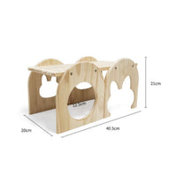 Natural Wood Wooden Rabbit Castle Polished Polished Edges Bunny Playhouse with Slide Sturdy Construction Guinea Pig Activity Fort Easy to Clean for Chinchillas, Playpen