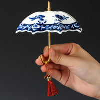 Umbrella Tea Infuser Decorative Blue and White Porcelain Tea Strainer Hand Painted for Display Shelf