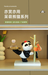 创意熊猫入户玄关卡通摆件家居装饰品轻奢高档礼品钥匙收纳工艺品